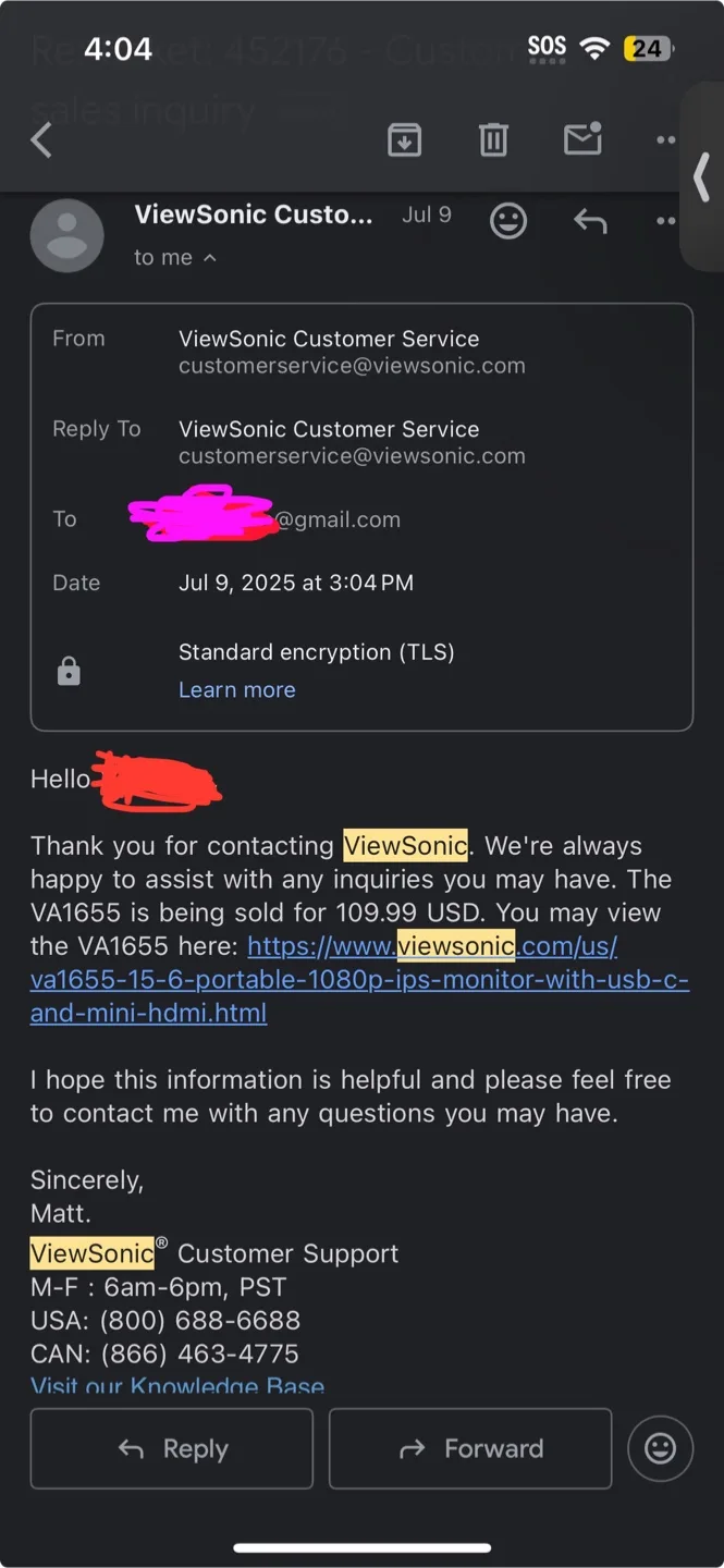 ViewSonic VA1655 16" Full HD Portable Monitor (2 Left) image indicator(8)