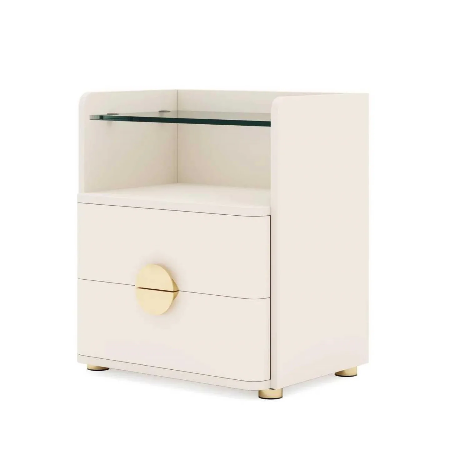 Cream Nightstand with Glass Shelf thumbnail