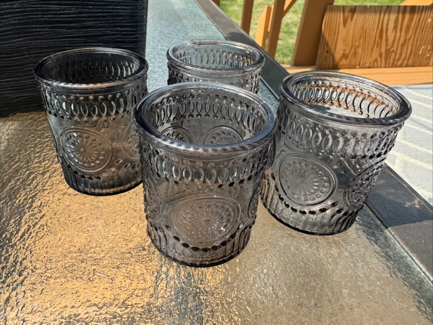 Set of 4 Grey Textured Glass Candle Holders thumbnail