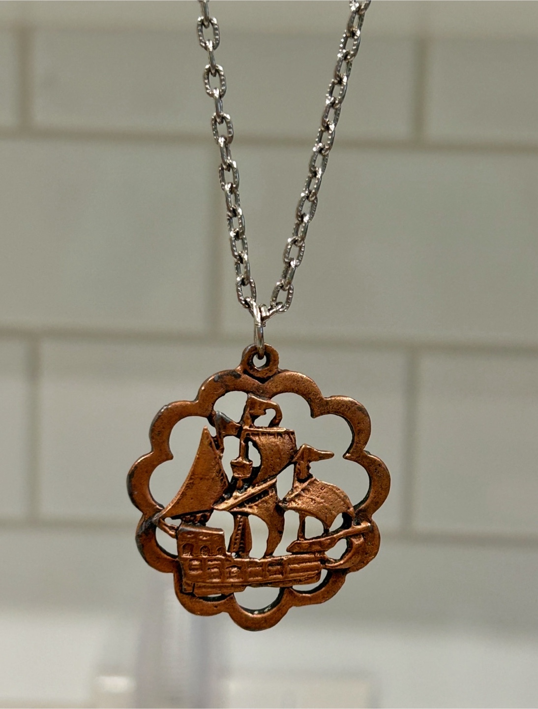 Copper Colored Ship/Boat Medallion Slip Over Necklace