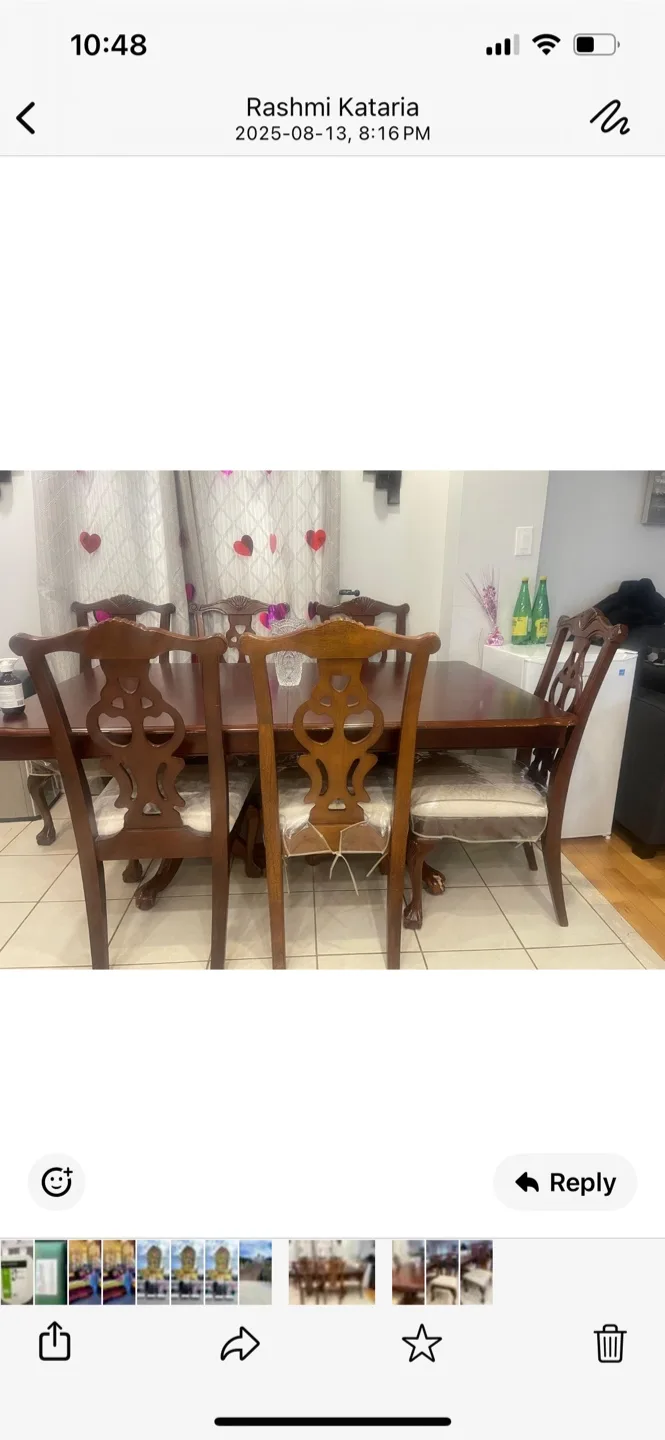 Seven Piece Elegant Wooden Dining Table with Chairs thumbnail