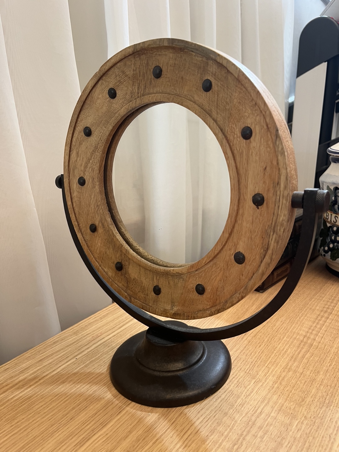 Round Wooden Vanity Mirror