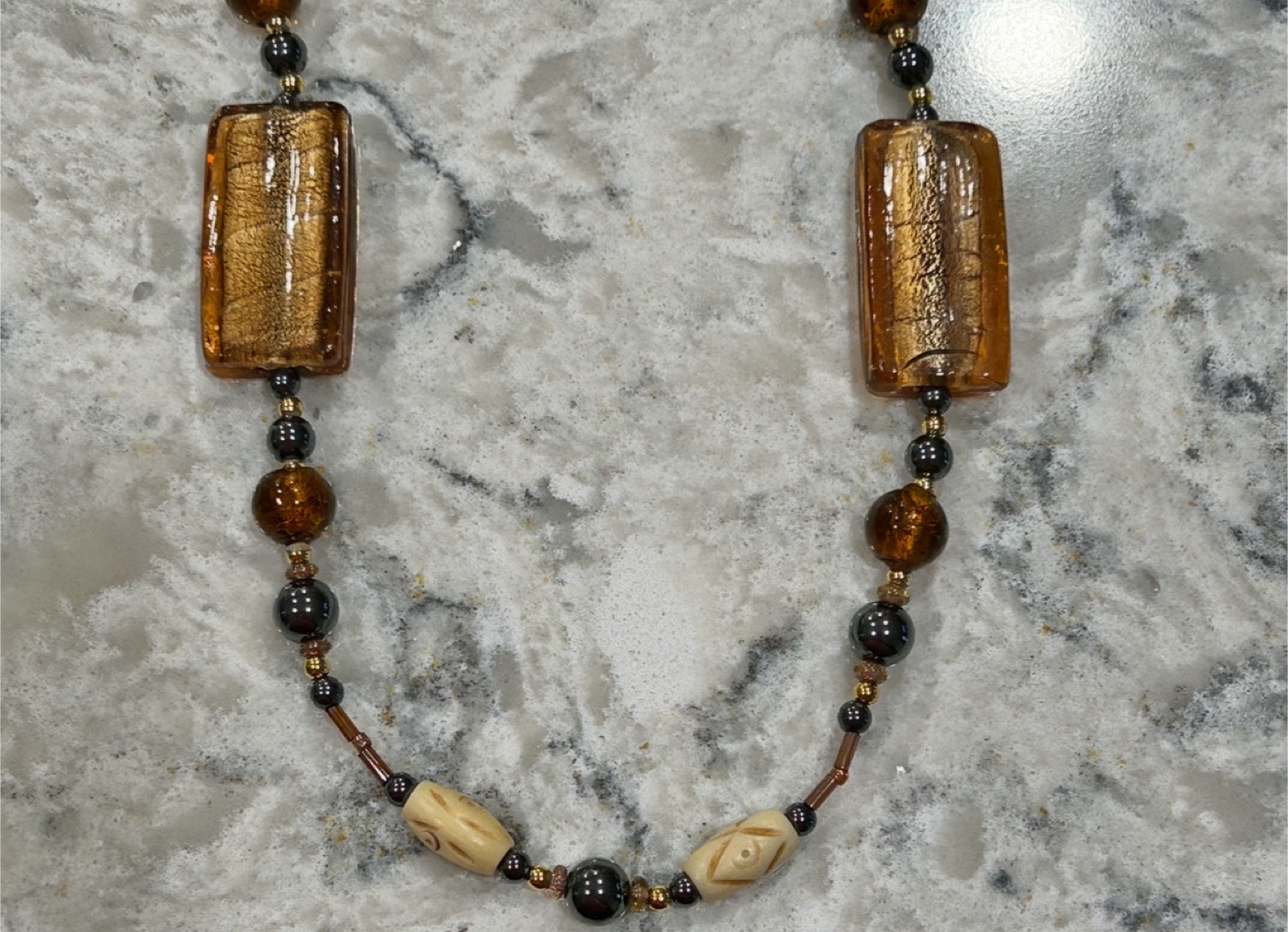 Amber and Brown Toned Beaded Necklace - photo 4