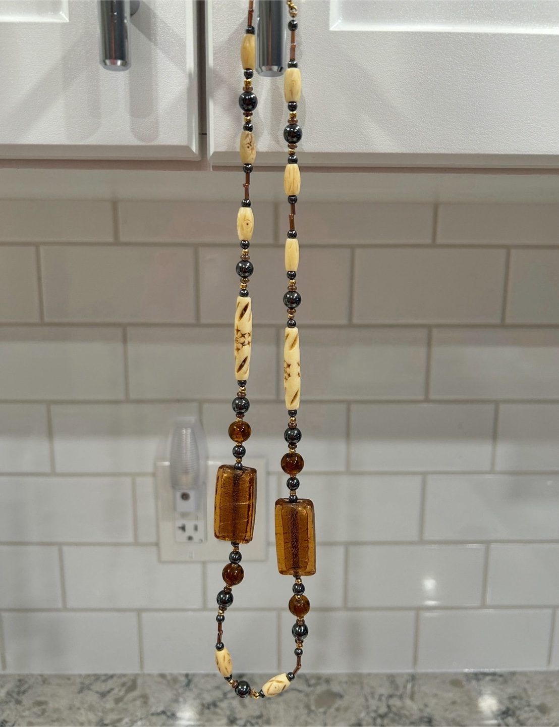 Amber and Brown Toned Beaded Necklace