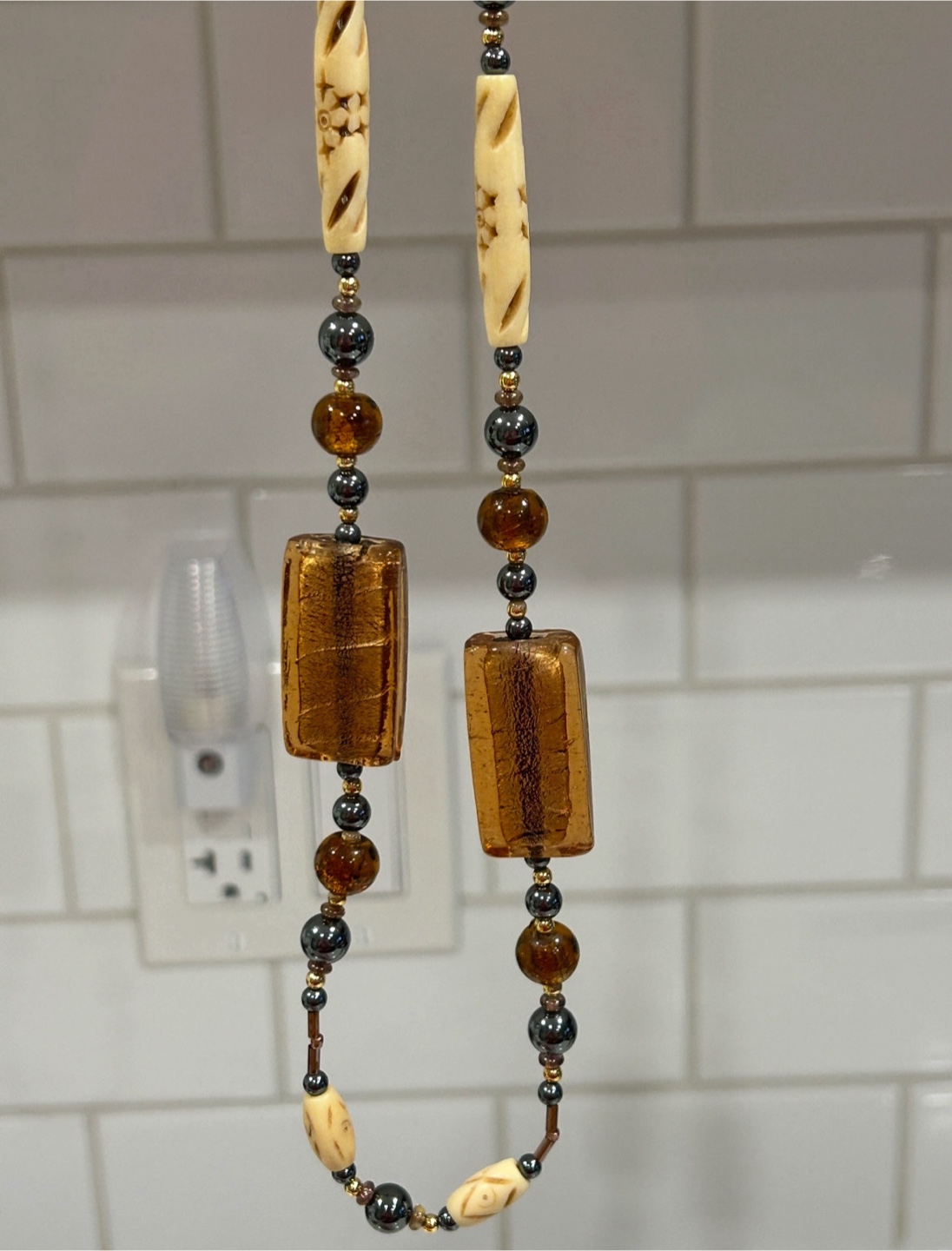 Amber and Brown Toned Beaded Necklace - photo 2