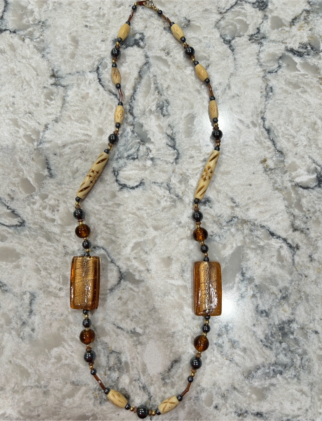 Amber and Brown Toned Beaded Necklace - photo 3