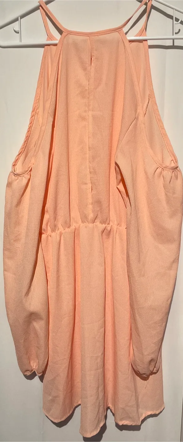 Peach cold shoulder top with front opening thumbnail