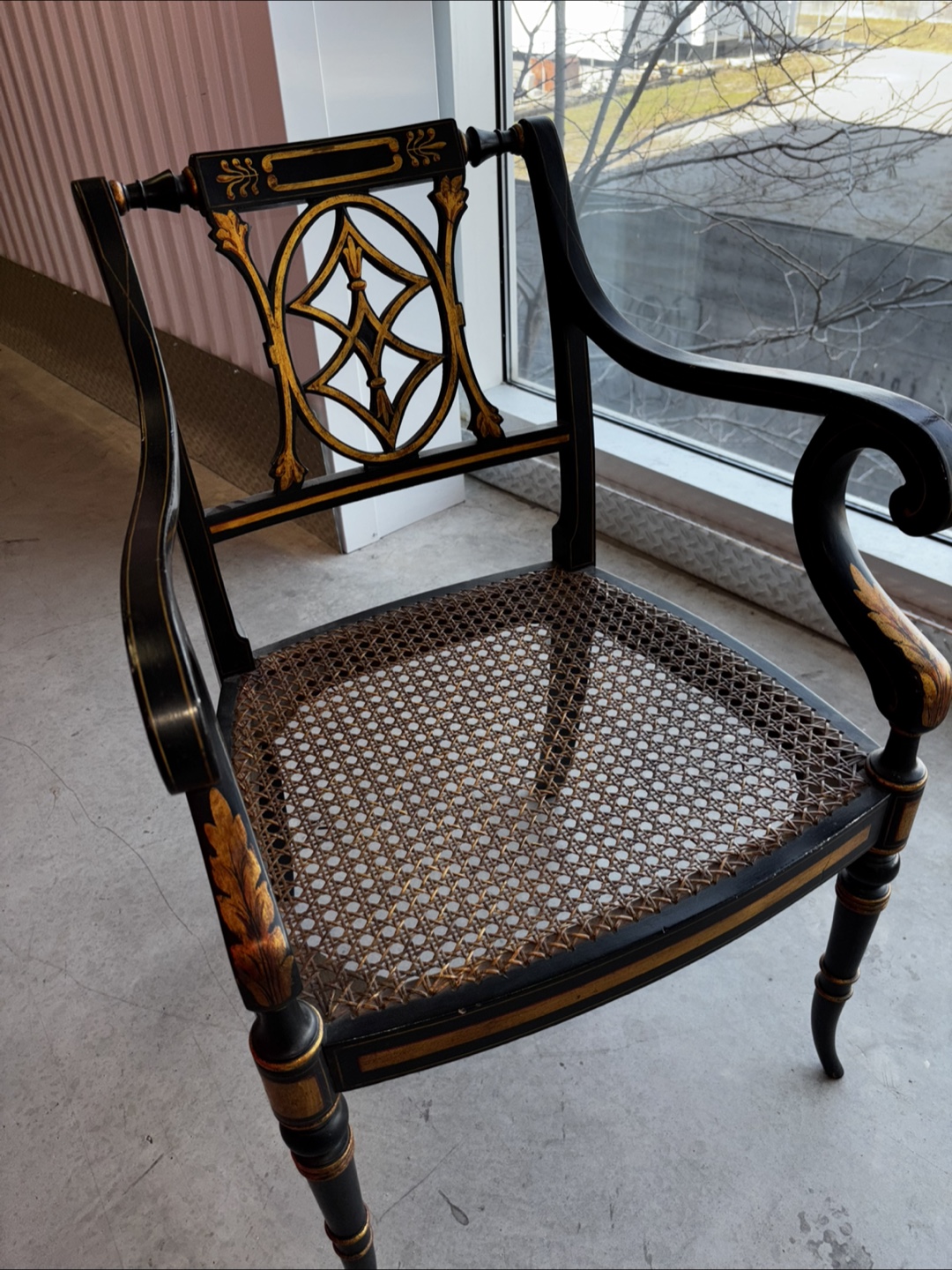 19th century,Regency,Ebonized,Gilt and Cane Armchair - photo 3