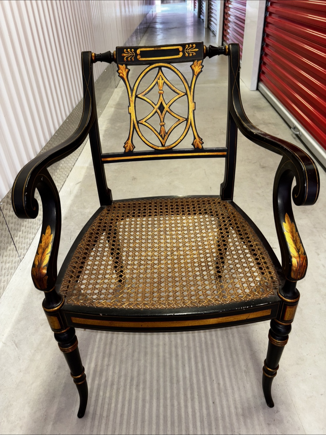 19th century,Regency,Ebonized,Gilt and Cane Armchair