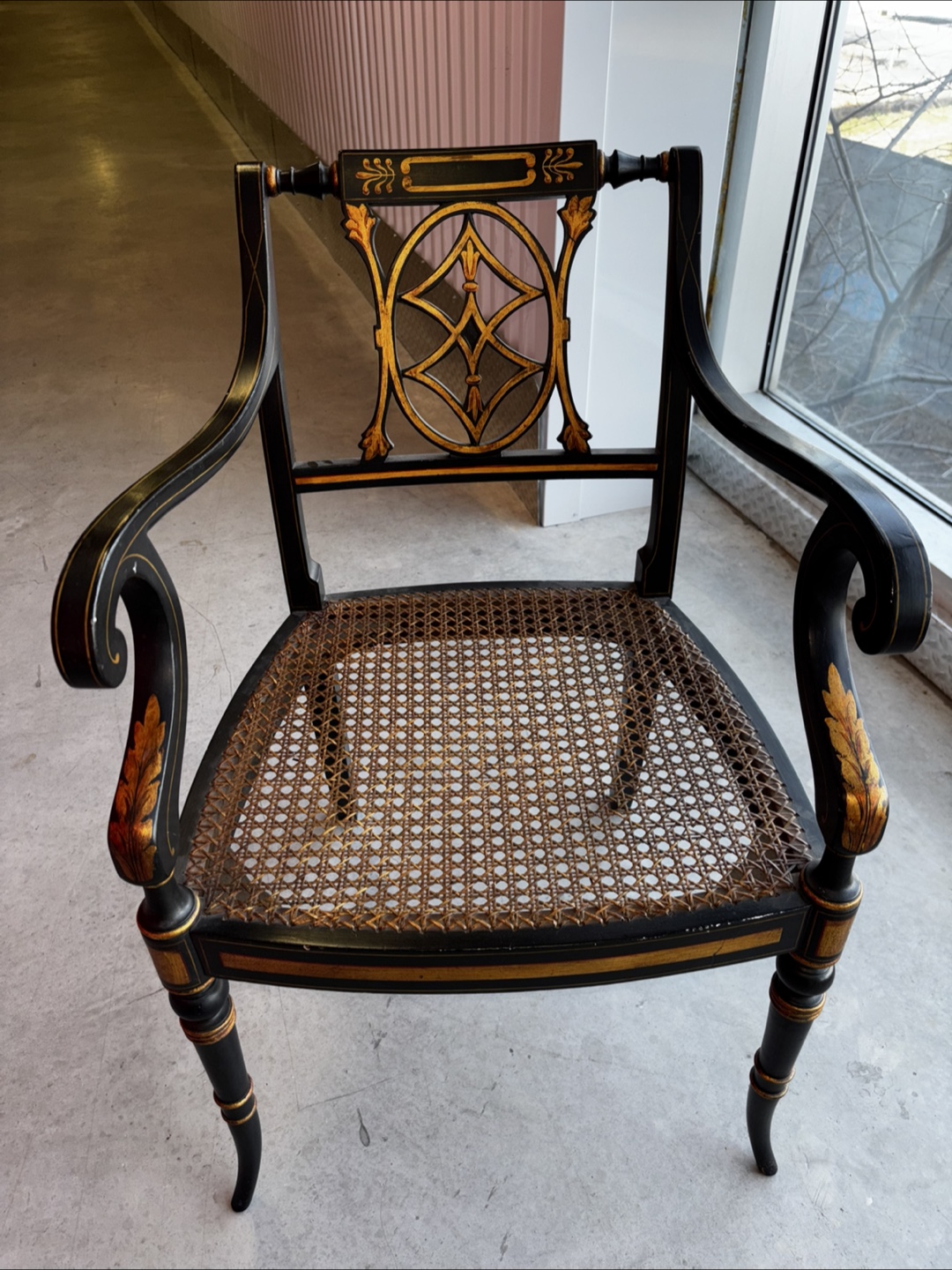 19th century,Regency,Ebonized,Gilt and Cane Armchair - photo 5