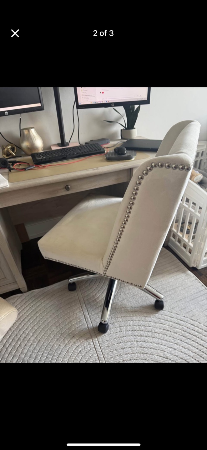 White Office Chair with Silver Studs - photo 2