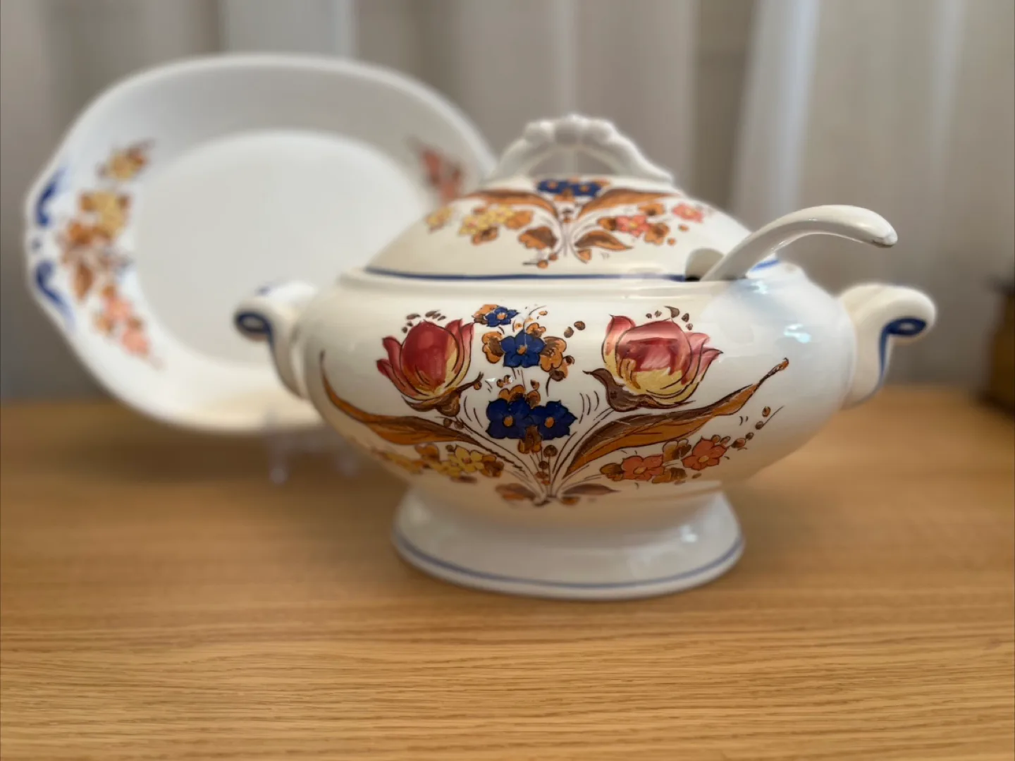 Floral Ceramic Soup Tureen with Ladle and Plate thumbnail