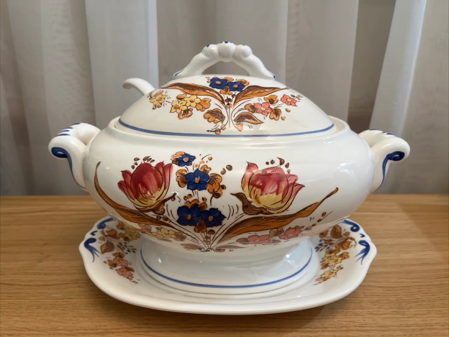 Floral Ceramic Soup Tureen with Ladle and Plate image indicator(2)
