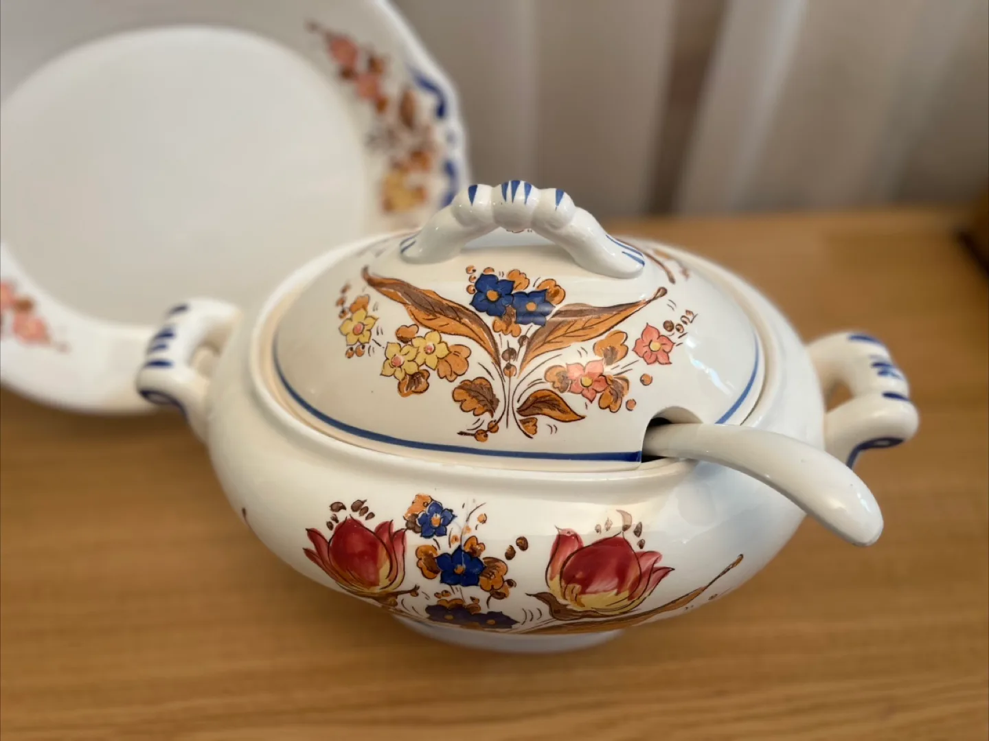 Floral Ceramic Soup Tureen with Ladle and Plate image indicator(8)