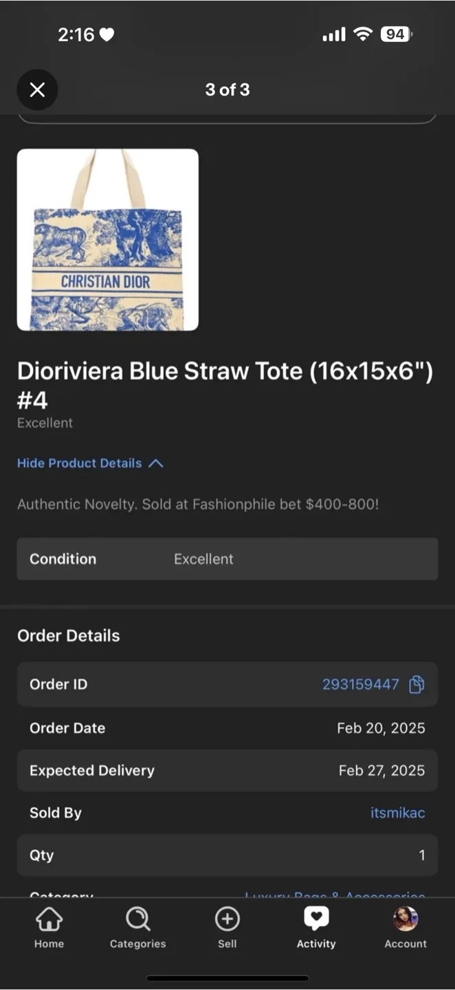Christian Dior Dioriviera Blue Straw Tote (16x15x6") image indicator(3)