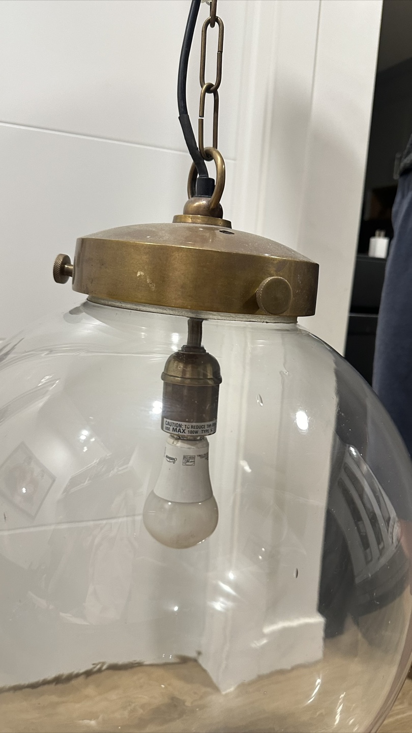 SET OF 3 - 15.5” Glass Globe Pendant Light - Brass Finish - photo 4