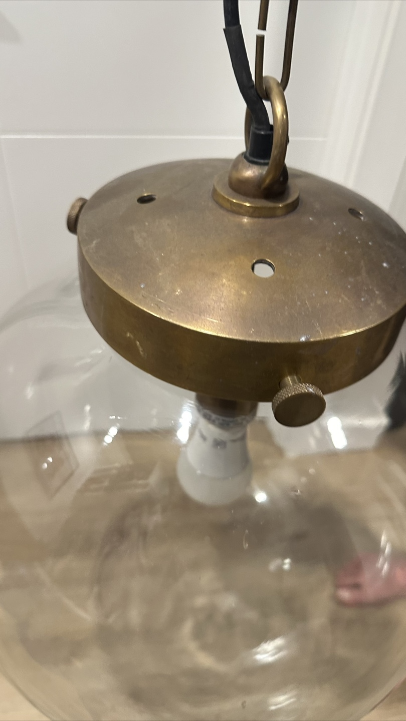 SET OF 3 - 15.5” Glass Globe Pendant Light - Brass Finish - photo 3
