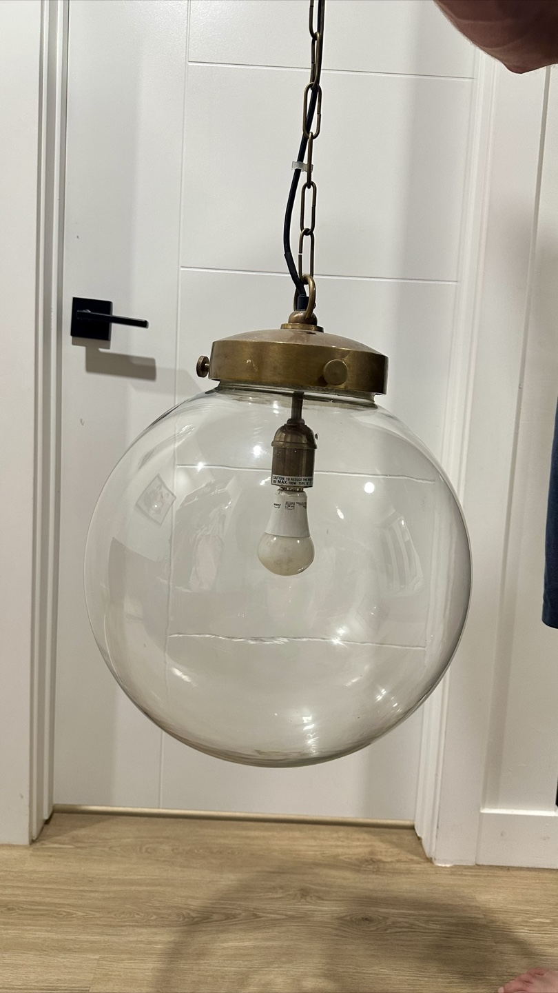 SET OF 3 - 15.5” Glass Globe Pendant Light - Brass Finish - photo 2
