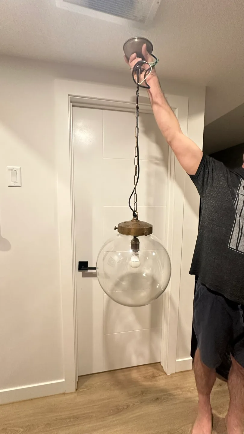 SET OF 3 - 15.5” Glass Globe Pendant Light - Brass Finish thumbnail
