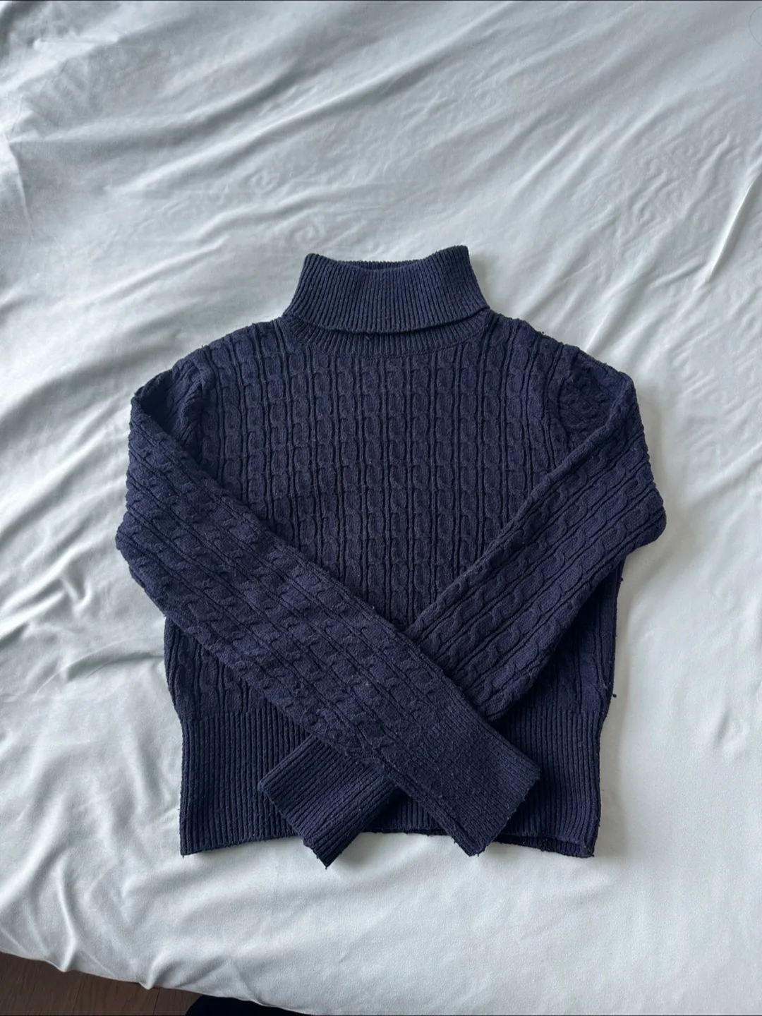 Navy Blue Cable Knit Turtleneck Sweater thumbnail
