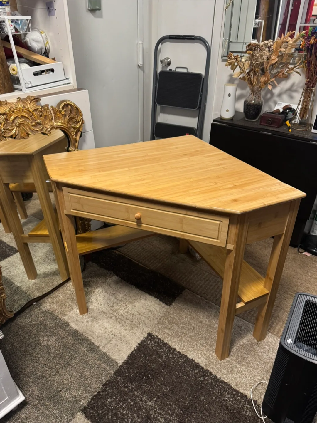 Wooden Corner Desk with Drawer, bamboo/composite thumbnail