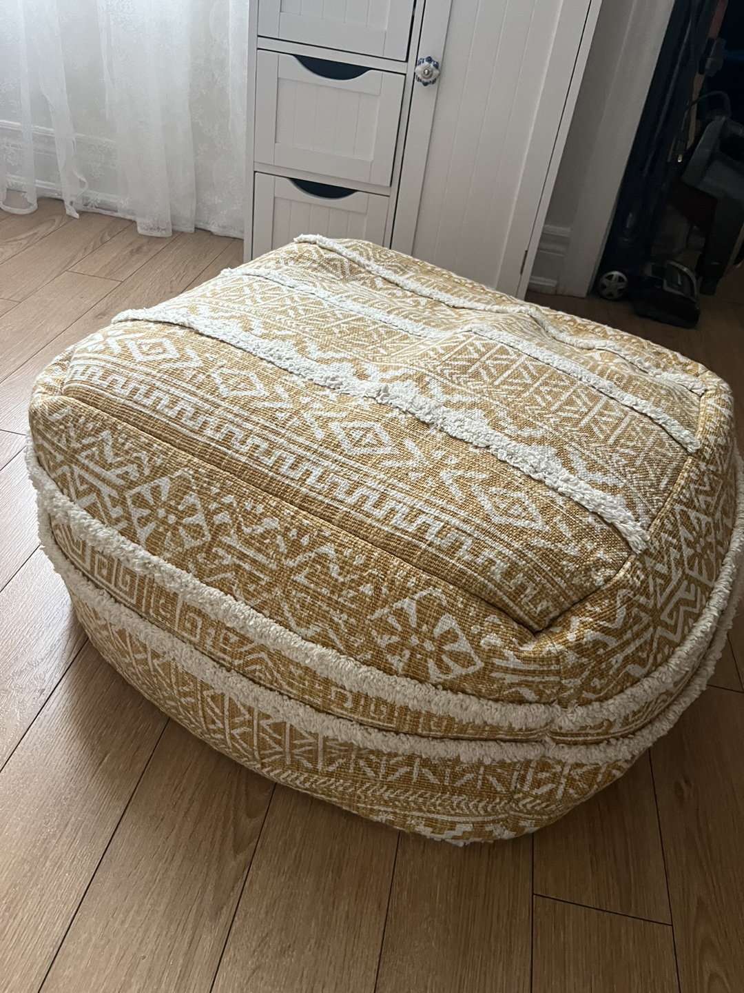 Yellow Boho Pouf Ottoman
