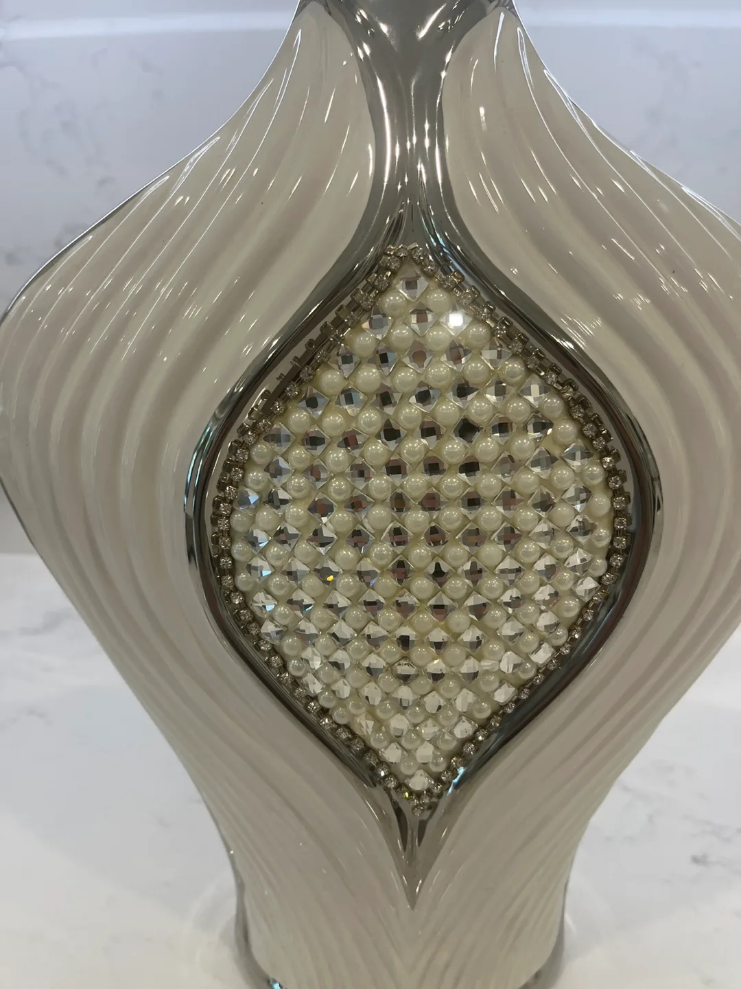 Elegant White & Silver Decorative Vase image indicator(2)