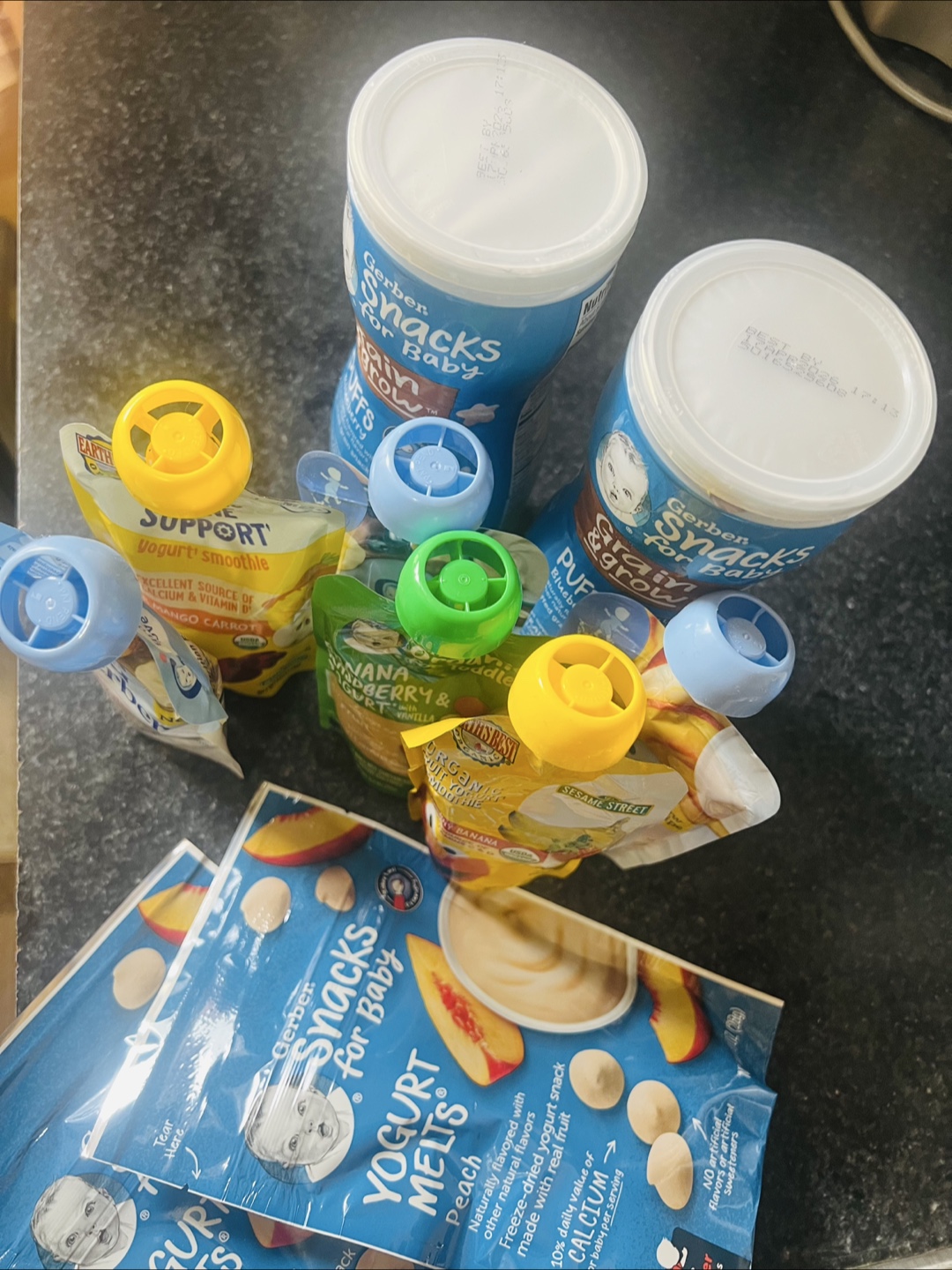 Gerber baby puffs, puree and yogurt melts