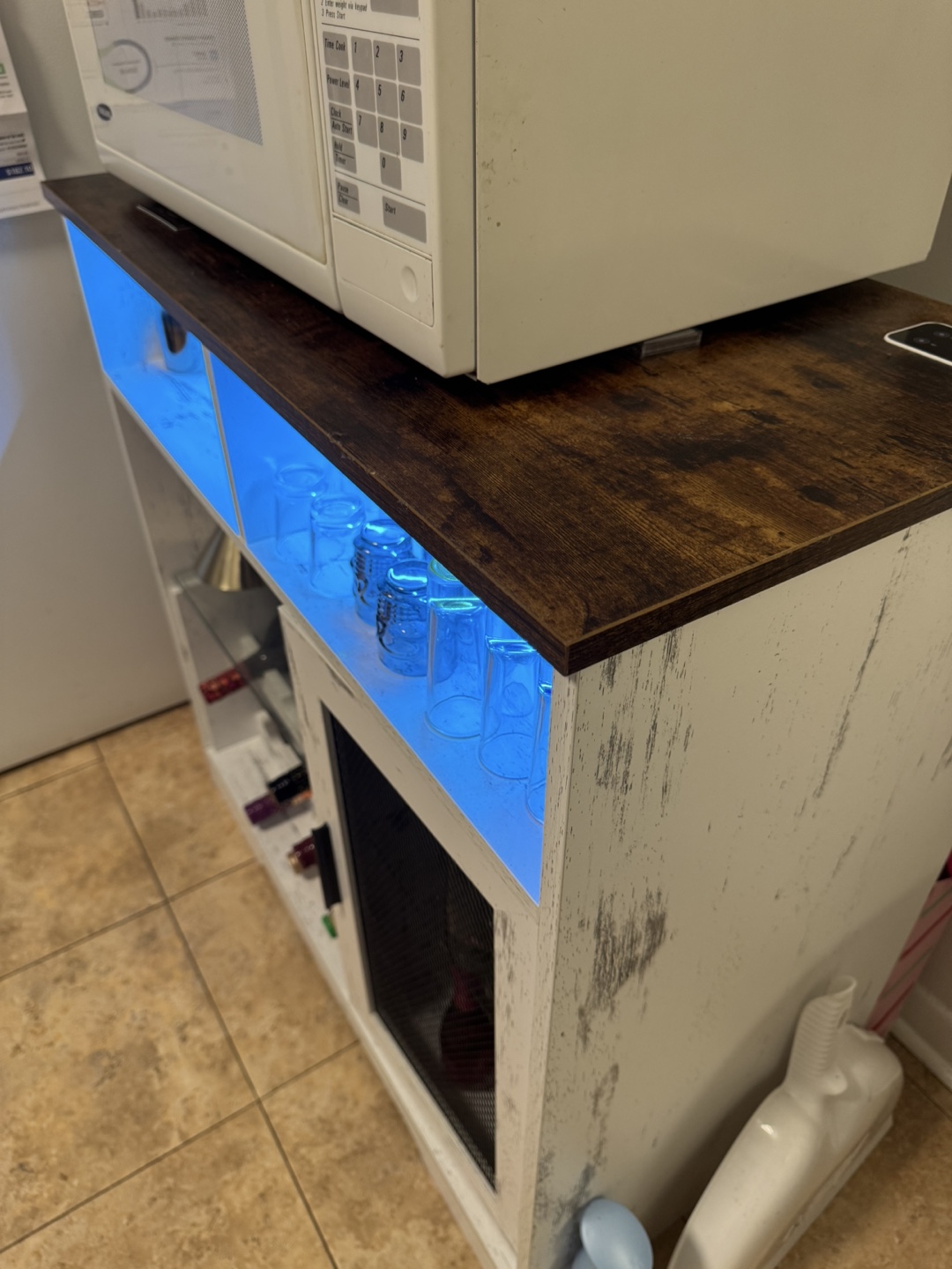 White Distressed Bar Cabinet with Wine Storage - photo 3