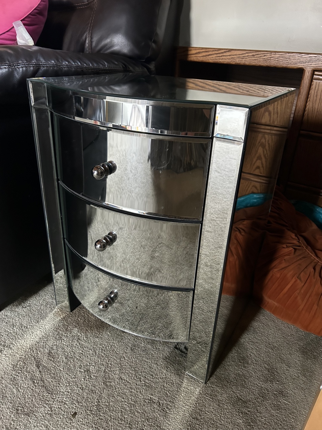 Mirrored 3-Drawer Nightstand