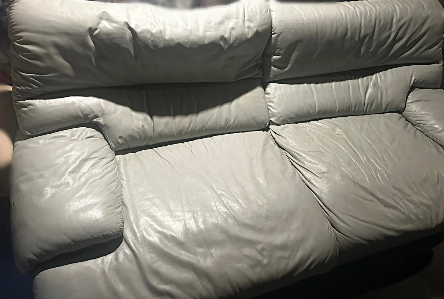 TWO Comfy Leather Sofas - Light Grey image indicator(3)