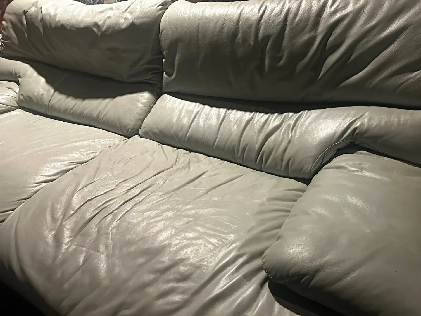 TWO Comfy Leather Sofas - Light Grey image indicator(5)