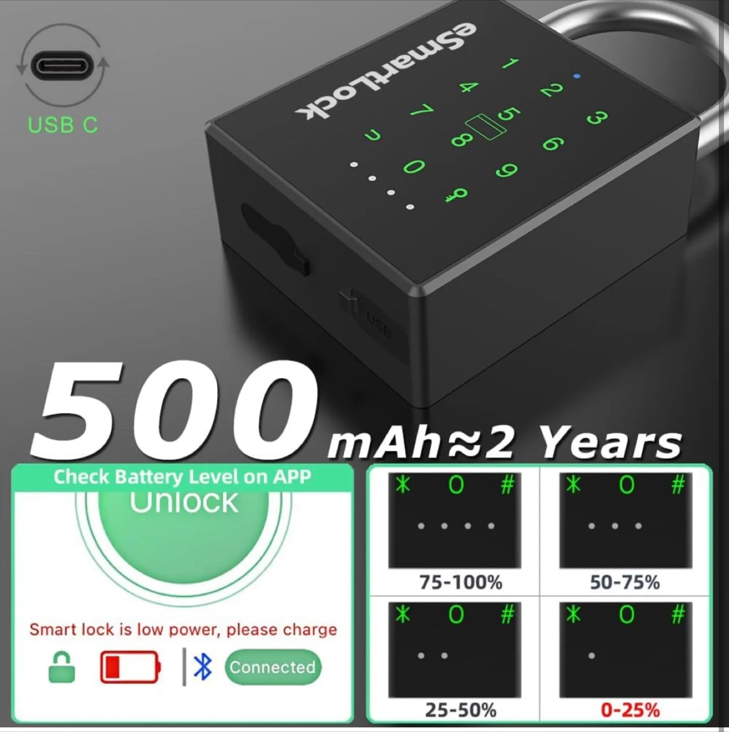 eSmartLock Combination Lock Outdoor Password Padlock image indicator(4)