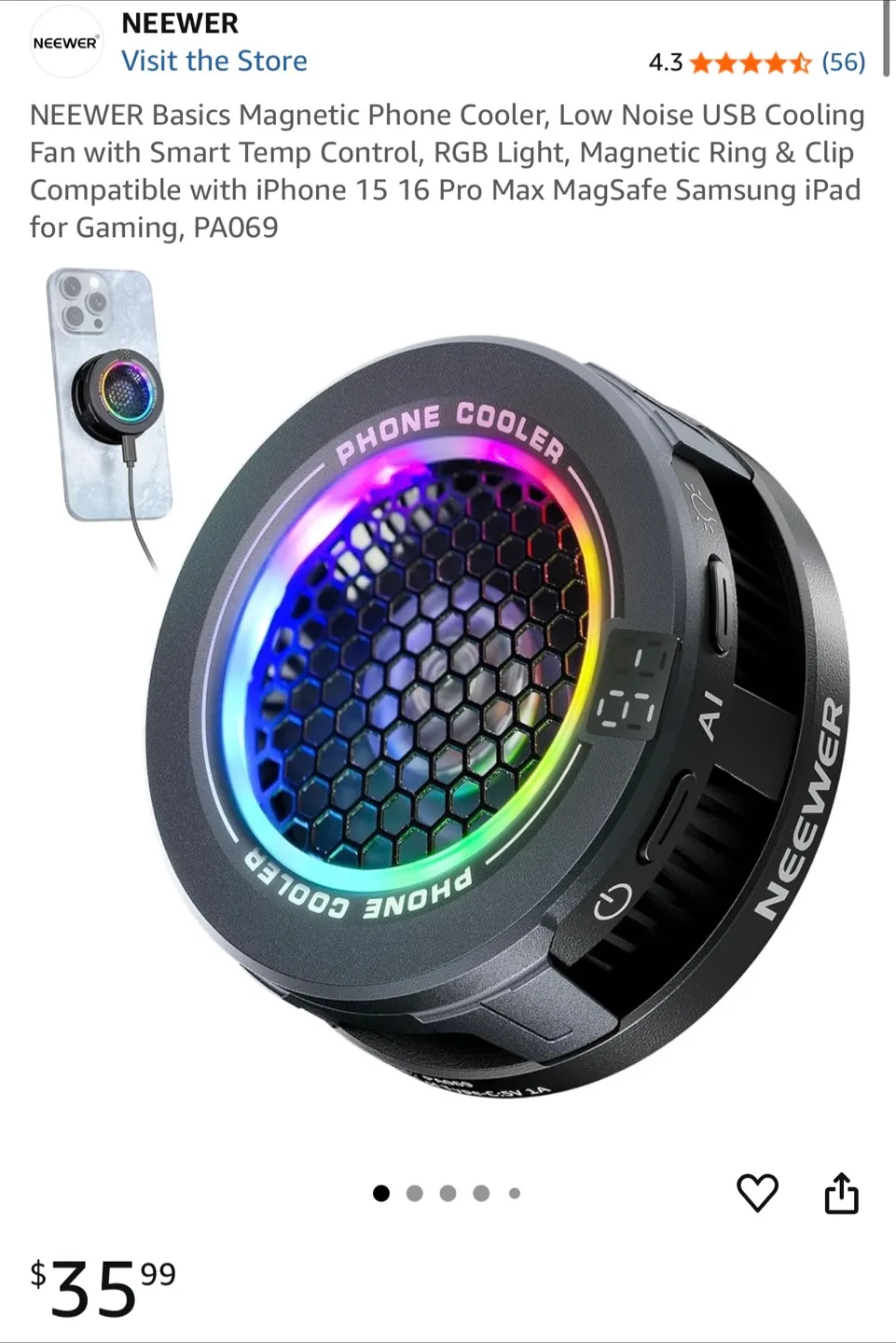 NEEWER Basics Magnetic Phone Cooler PA069 - Like New! image indicator(2)