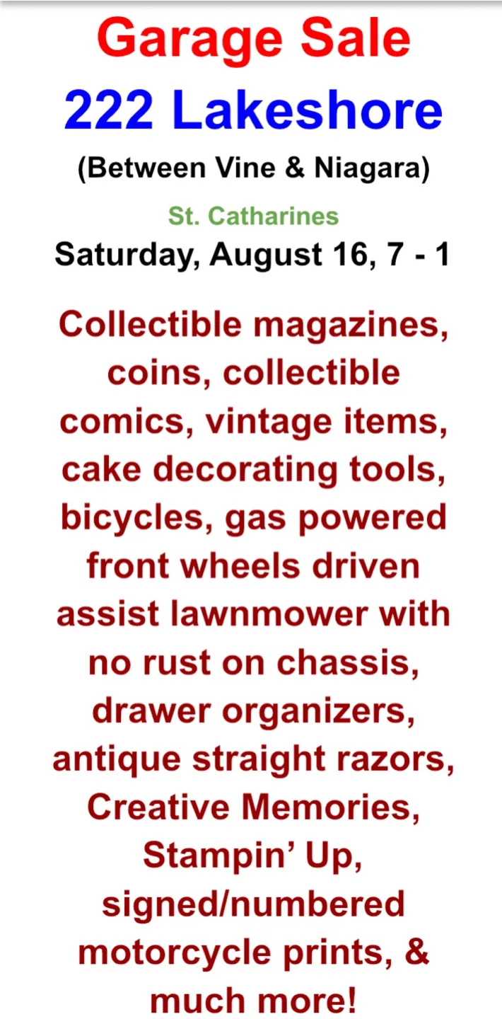 Garage Sale - 222 Lakeshore, St. Catharines