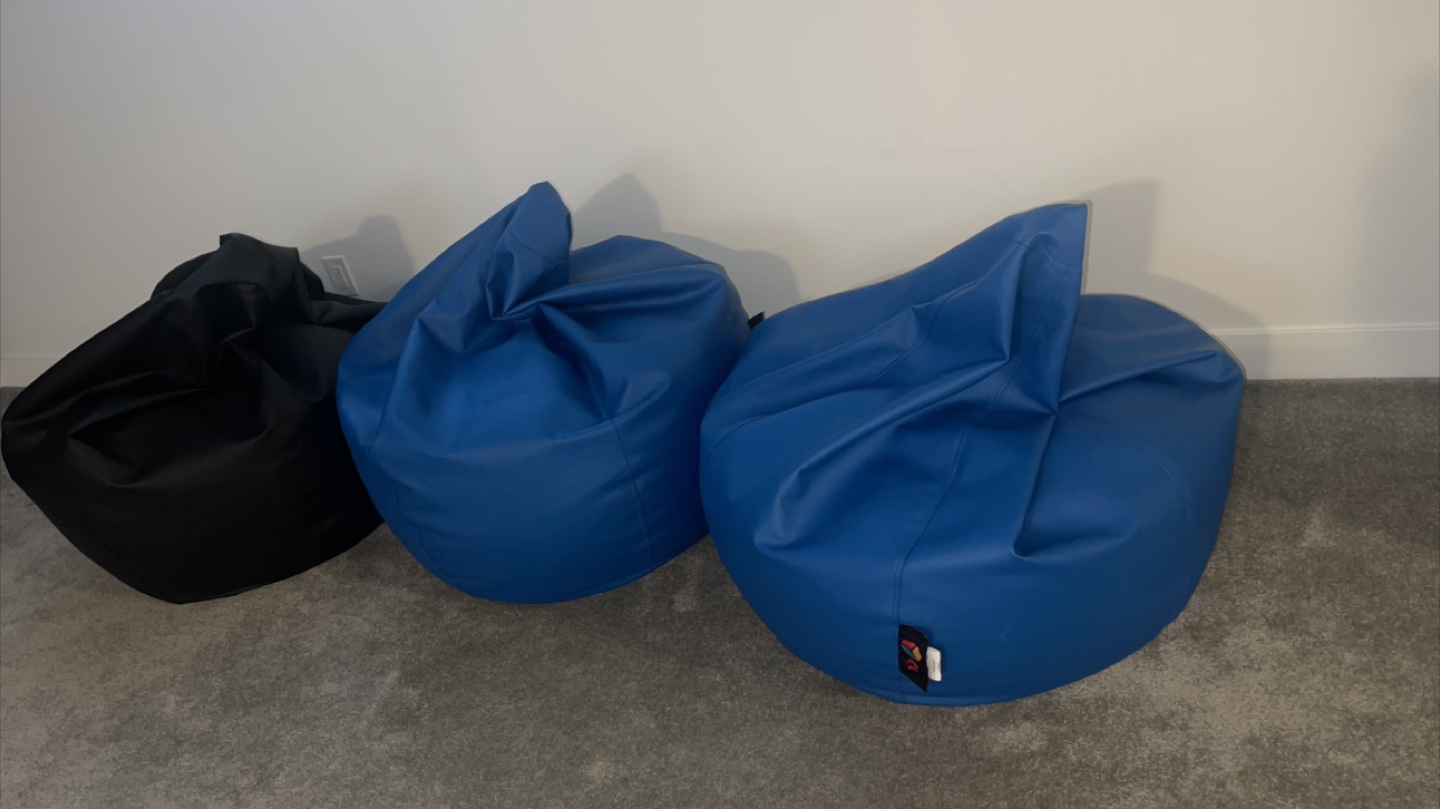 Faux Leather Adult Bean Bag Chair – Black & Blue (Like New) (1)