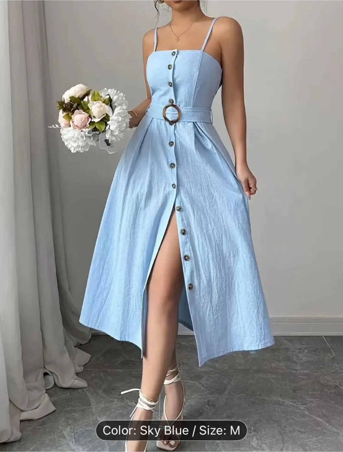 Sky Blue Button-Down Dress - Size M image indicator(4)