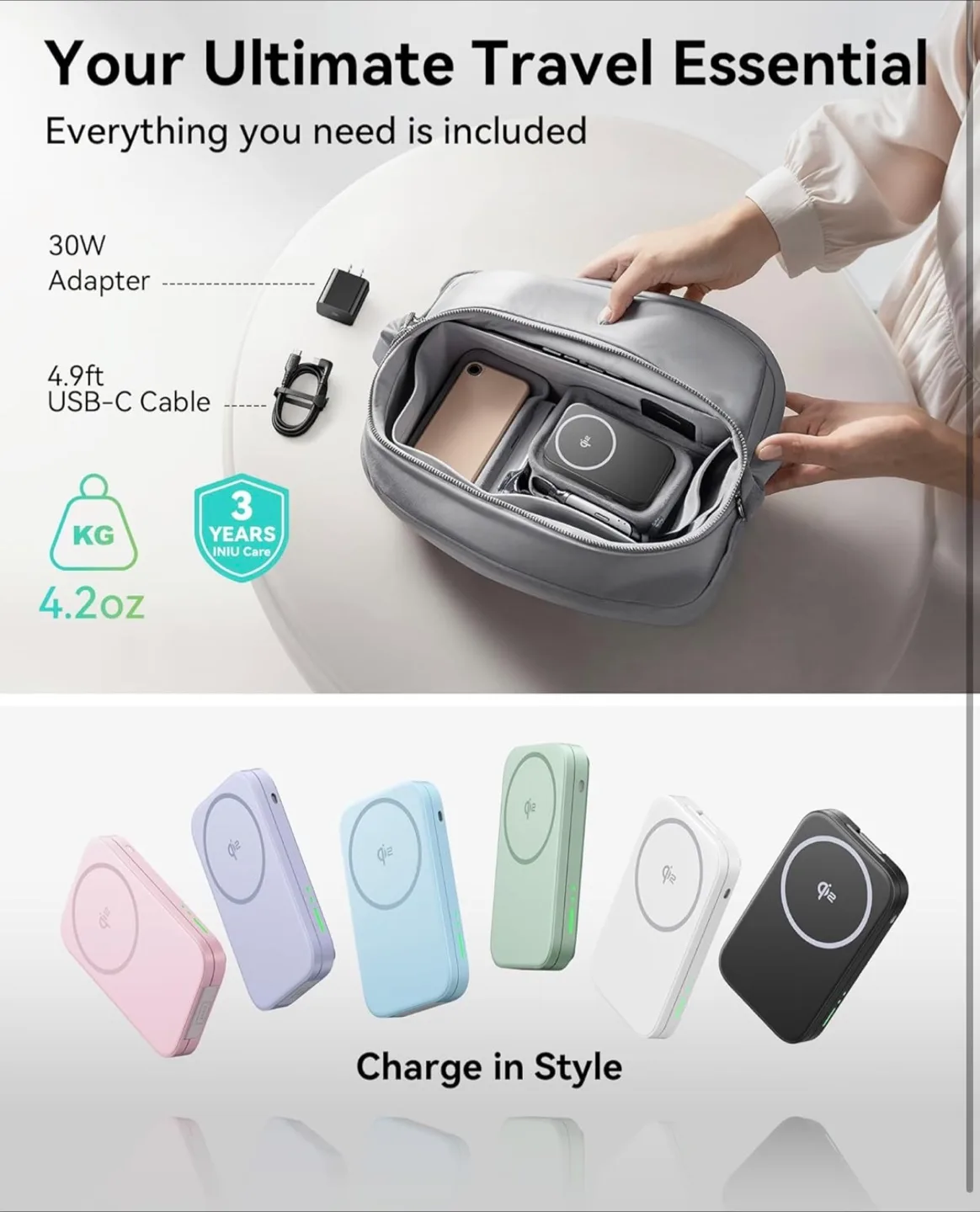 New INIU 3-in-1 Magnetic Wireless Charger W31-E1 image indicator(6)