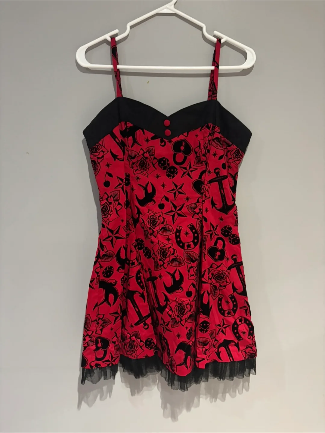 Red & Black Tattoo Print Dress from Hellbunny thumbnail