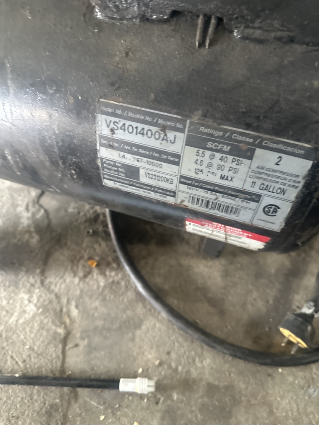 Air Compressor VS401400AJ 11 Gallon - photo 2