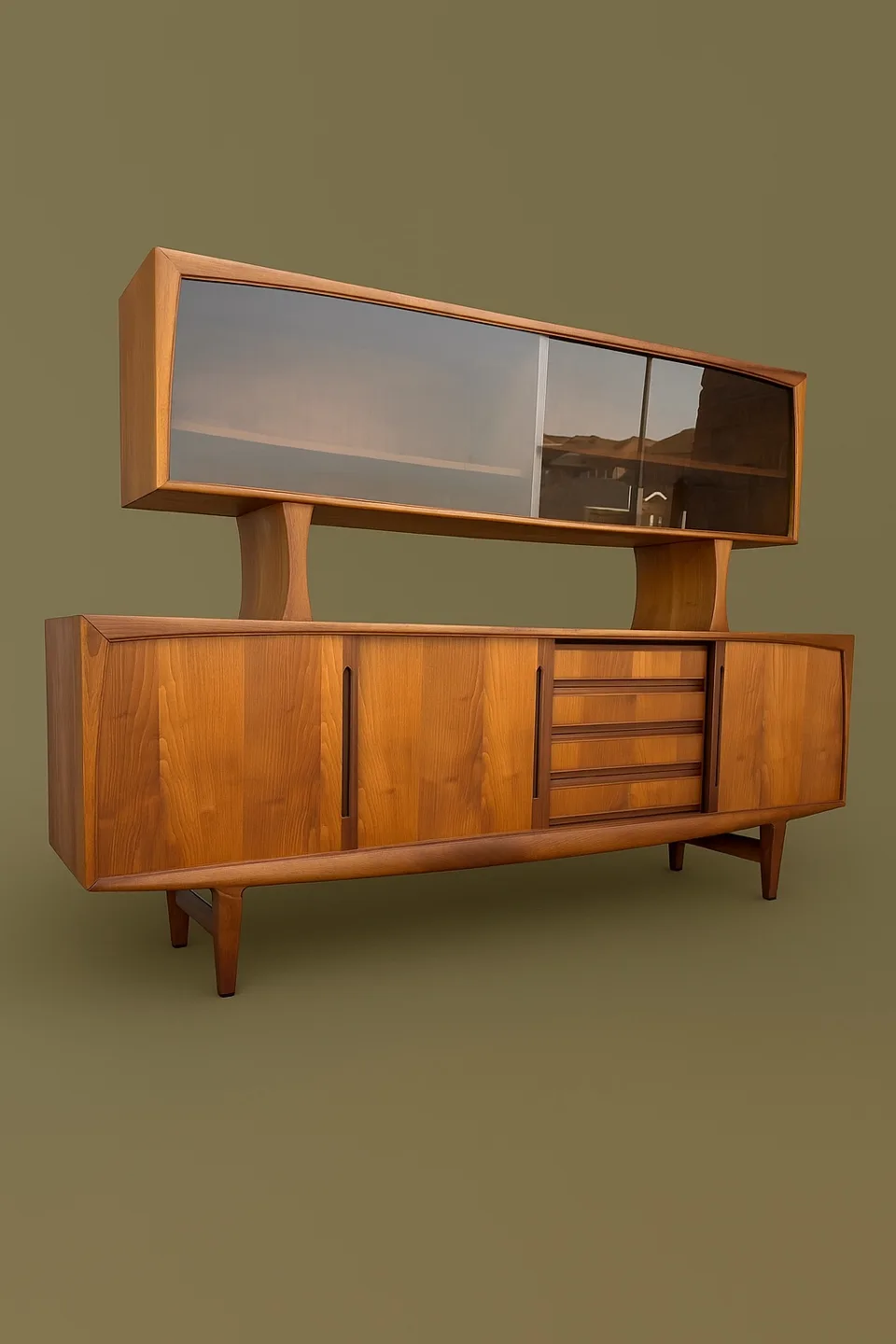 Mid-Century Modern Teak Credenza with Hutch