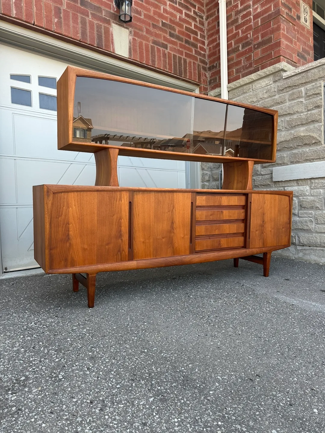 Mid-Century Modern Teak Credenza with Hutch image indicator(2)