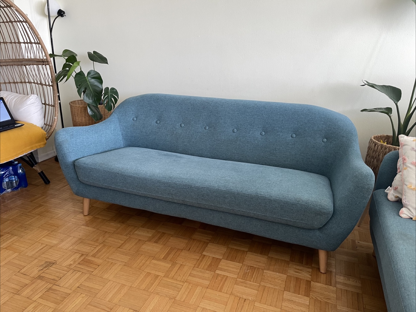 Calla 73.62" Linen-Look Fabric Sofa - Blue