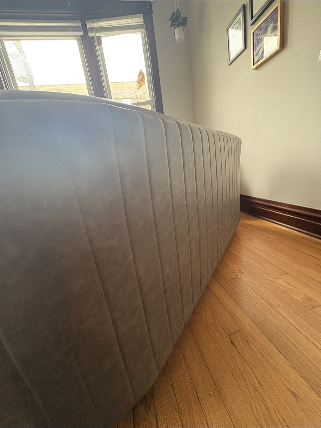 Faux Leather 6ft Curved Couch - Fair Condition - photo 3