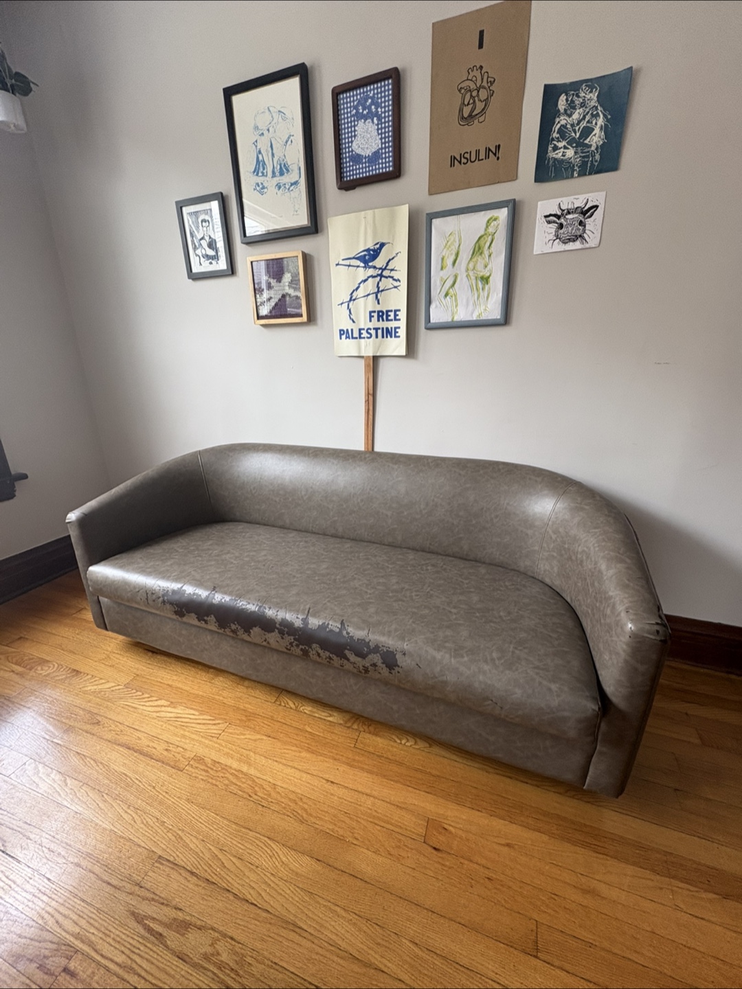 Faux Leather 6ft Curved Couch - Fair Condition - photo 4