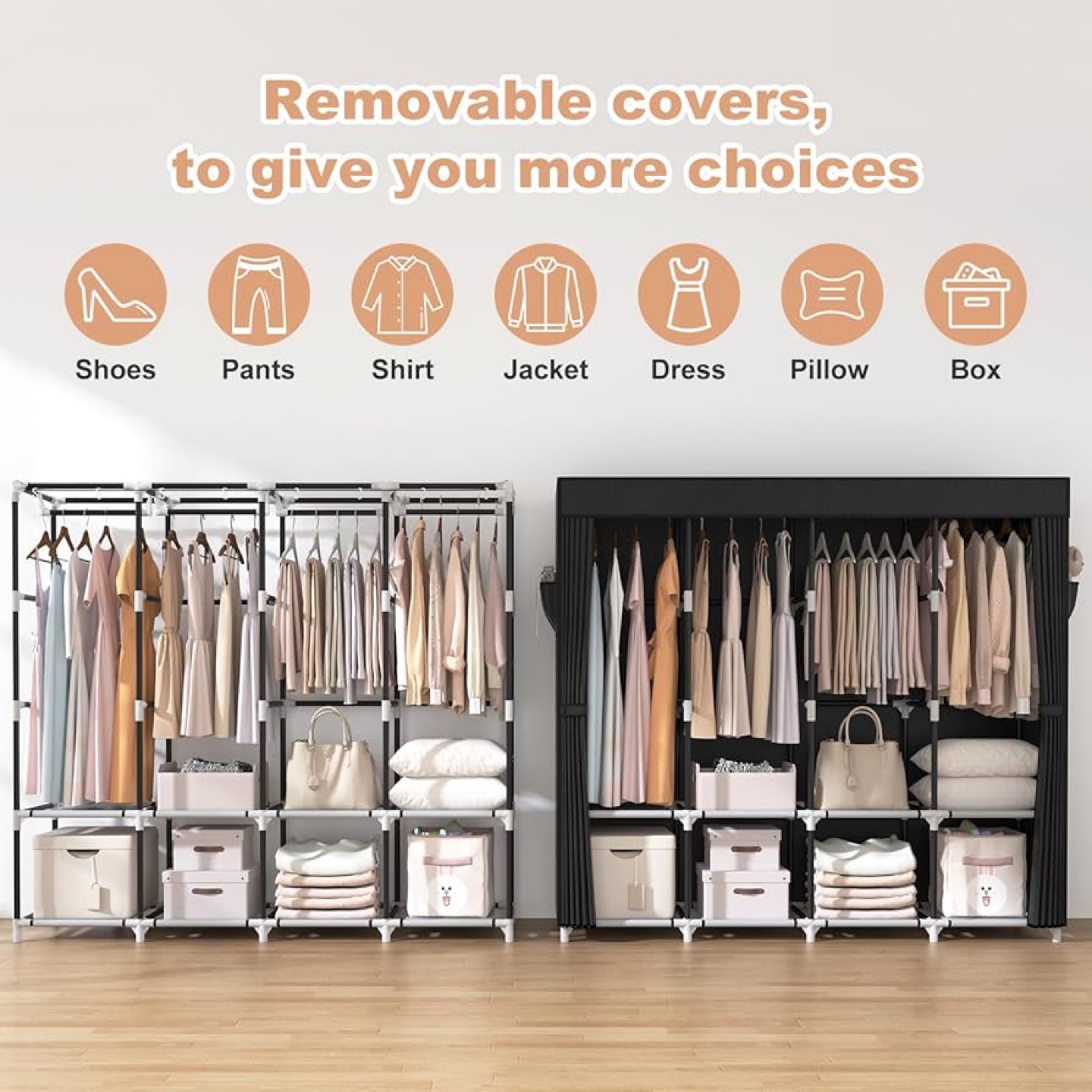 Portable Wardrobe Closet Organizer with Shelves - photo 4