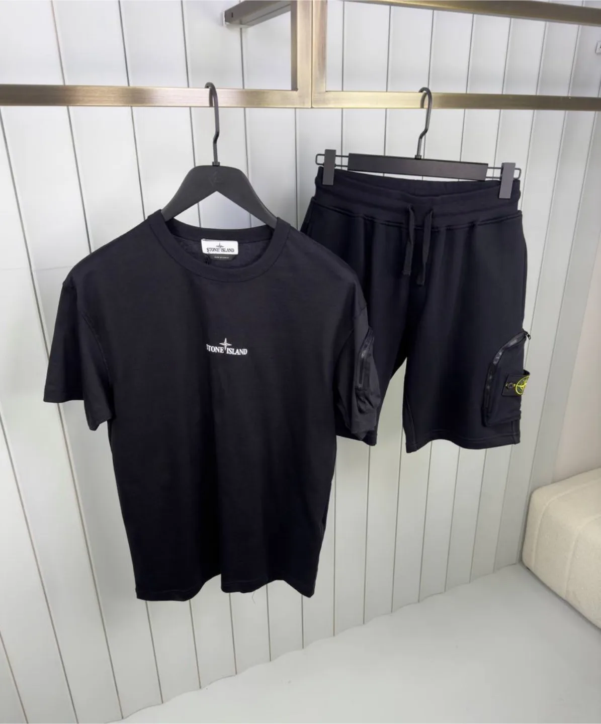 Stone Island Black T-Shirt & Shorts Set thumbnail