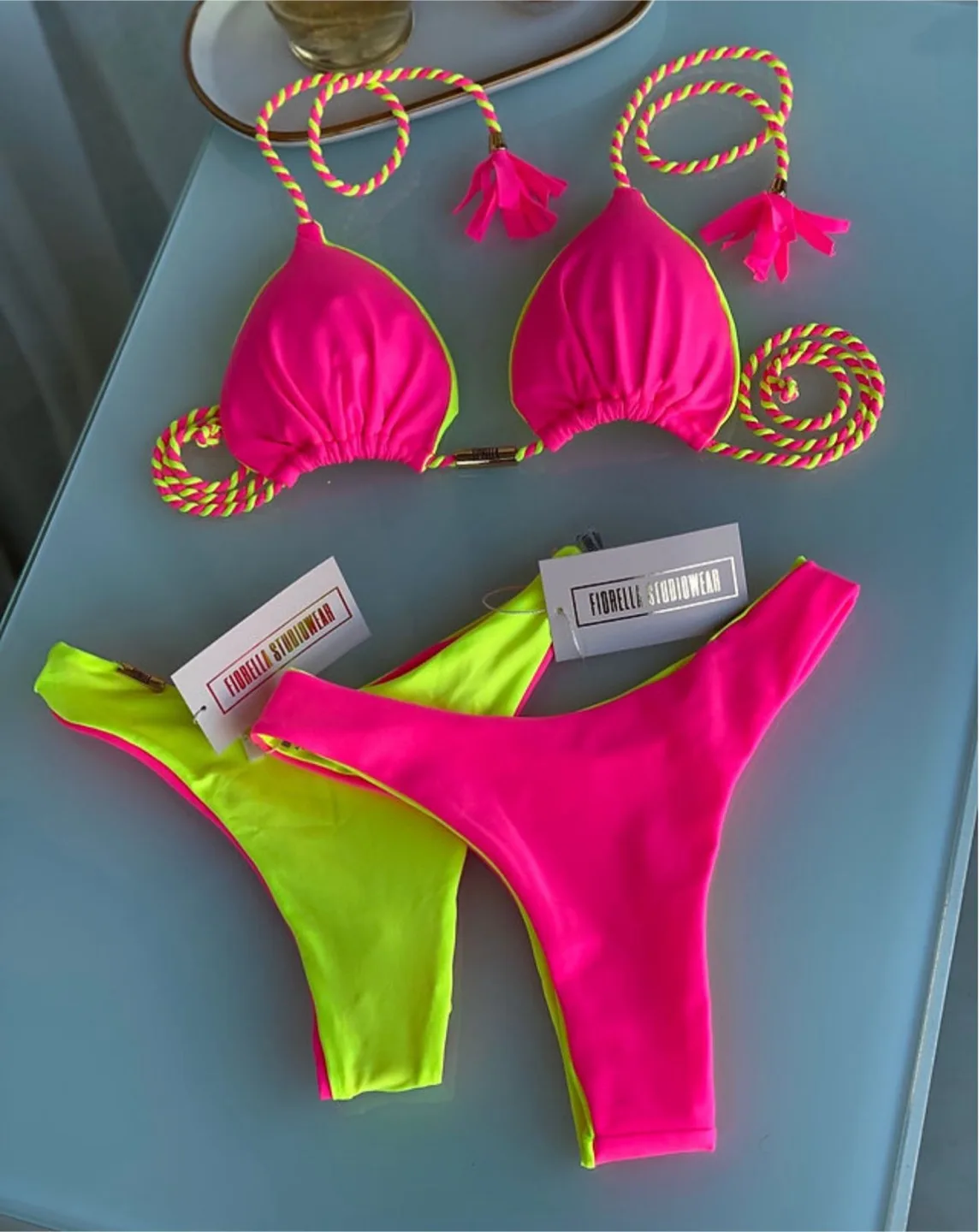 Fiorella Studiowear Bikini Set - Neon Pink & Yellow thumbnail