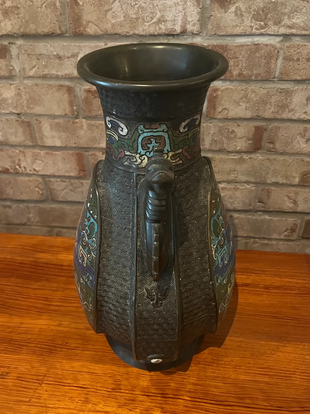 Large Vintage Asian Champleve Enamel Bronze Vase/Urn image indicator(3)