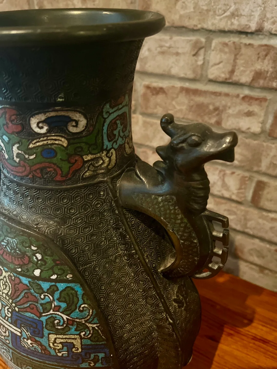 Large Vintage Asian Champleve Enamel Bronze Vase/Urn image indicator(5)